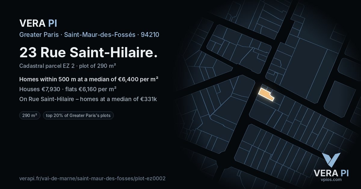 23 Rue Saint-Hilaire, Saint-Maur-des-Fossés at night – the plot lit, the parcels around coloured by the prices near them