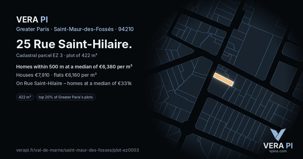 25 Rue Saint-Hilaire, Saint-Maur-des-Fossés at night – the plot lit, the parcels around coloured by the prices near them