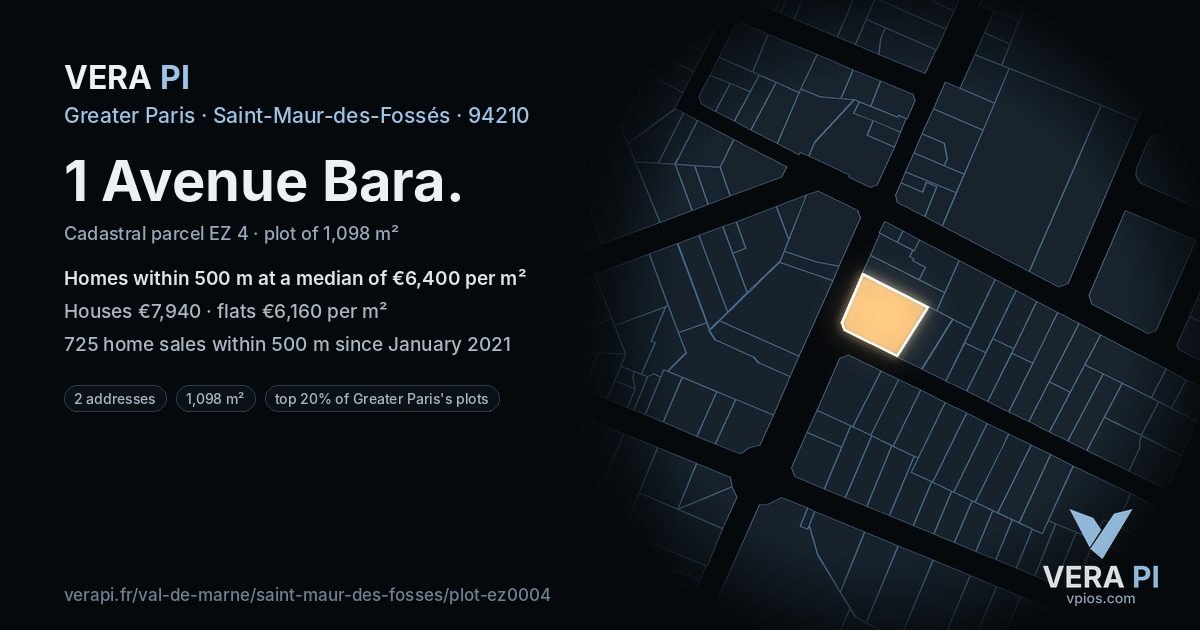 1 Avenue Bara, Saint-Maur-des-Fossés at night – the plot lit, the parcels around coloured by the prices near them