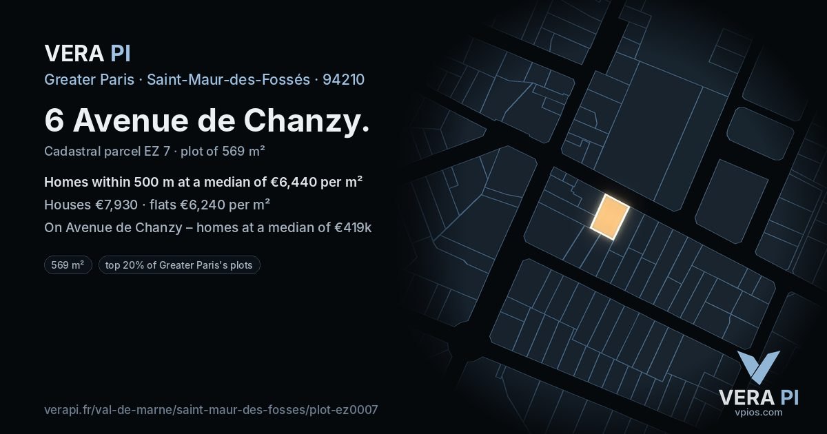 6 Avenue de Chanzy, Saint-Maur-des-Fossés at night – the plot lit, the parcels around coloured by the prices near them