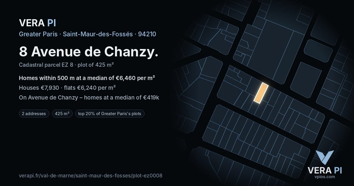 8 Avenue de Chanzy, Saint-Maur-des-Fossés at night – the plot lit, the parcels around coloured by the prices near them