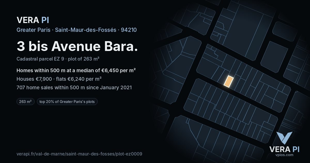 3 bis Avenue Bara, Saint-Maur-des-Fossés at night – the plot lit, the parcels around coloured by the prices near them