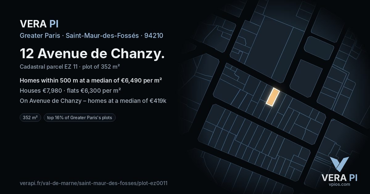 12 Avenue de Chanzy, Saint-Maur-des-Fossés at night – the plot lit, the parcels around coloured by the prices near them