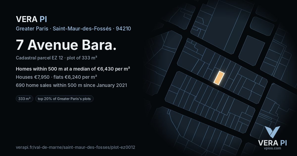 7 Avenue Bara, Saint-Maur-des-Fossés at night – the plot lit, the parcels around coloured by the prices near them