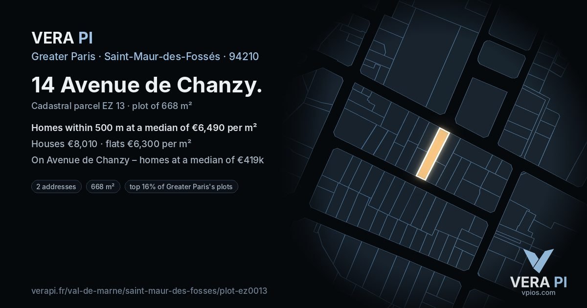14 Avenue de Chanzy, Saint-Maur-des-Fossés at night – the plot lit, the parcels around coloured by the prices near them