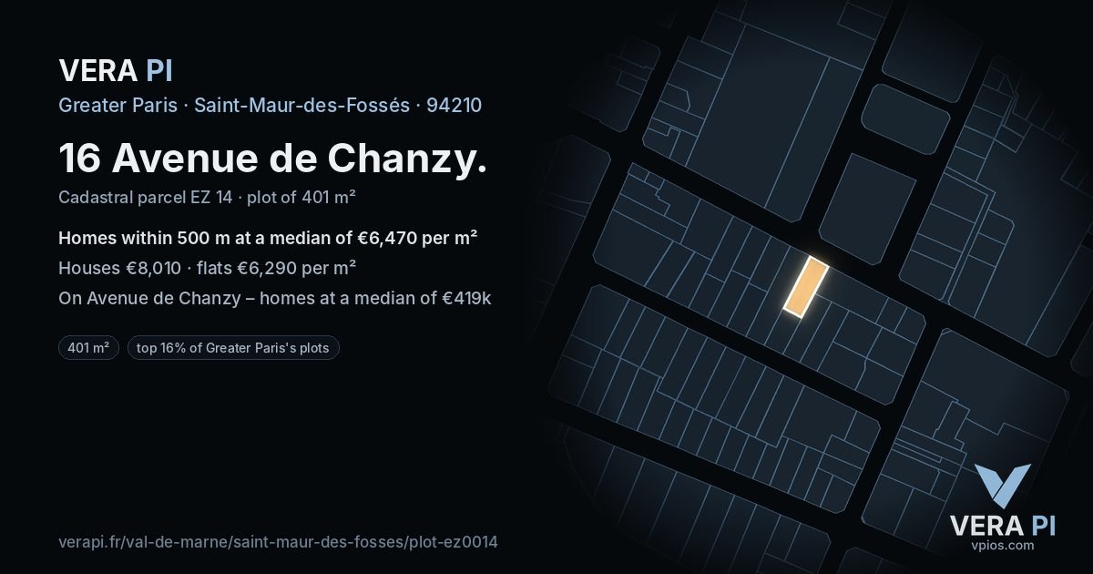 16 Avenue de Chanzy, Saint-Maur-des-Fossés at night – the plot lit, the parcels around coloured by the prices near them