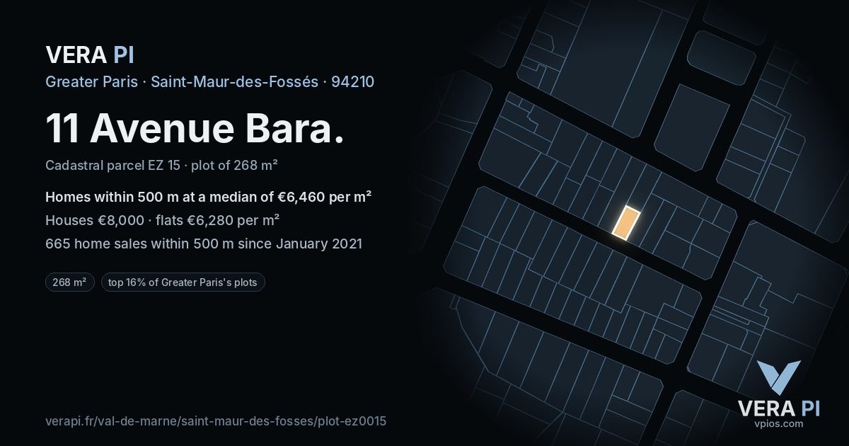 11 Avenue Bara, Saint-Maur-des-Fossés at night – the plot lit, the parcels around coloured by the prices near them