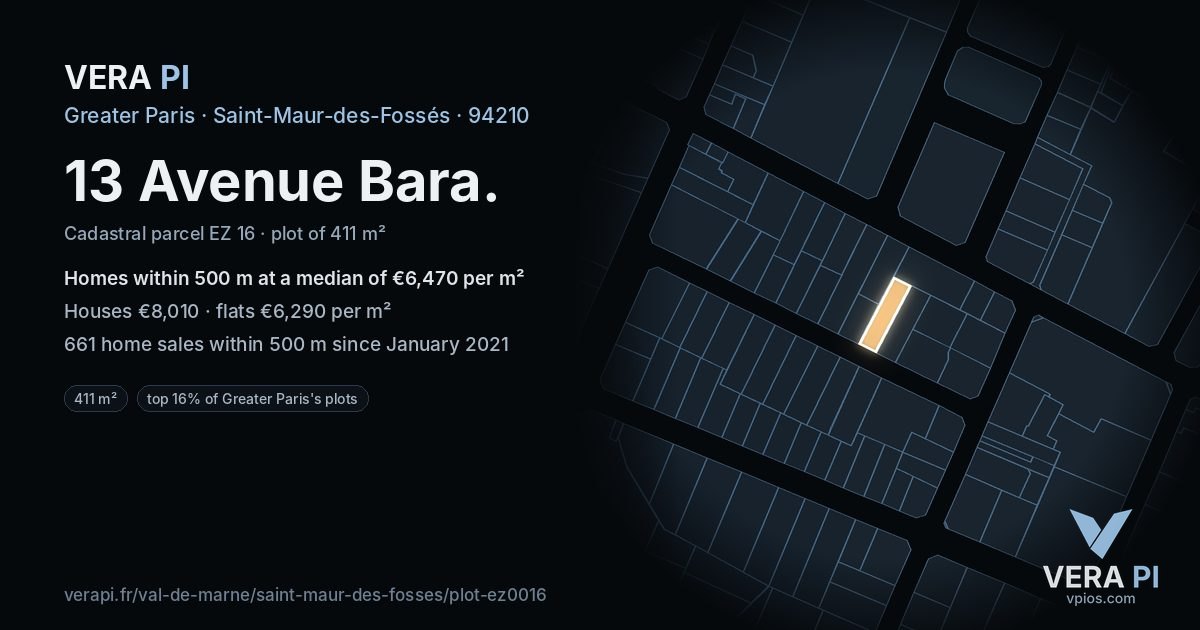 13 Avenue Bara, Saint-Maur-des-Fossés at night – the plot lit, the parcels around coloured by the prices near them