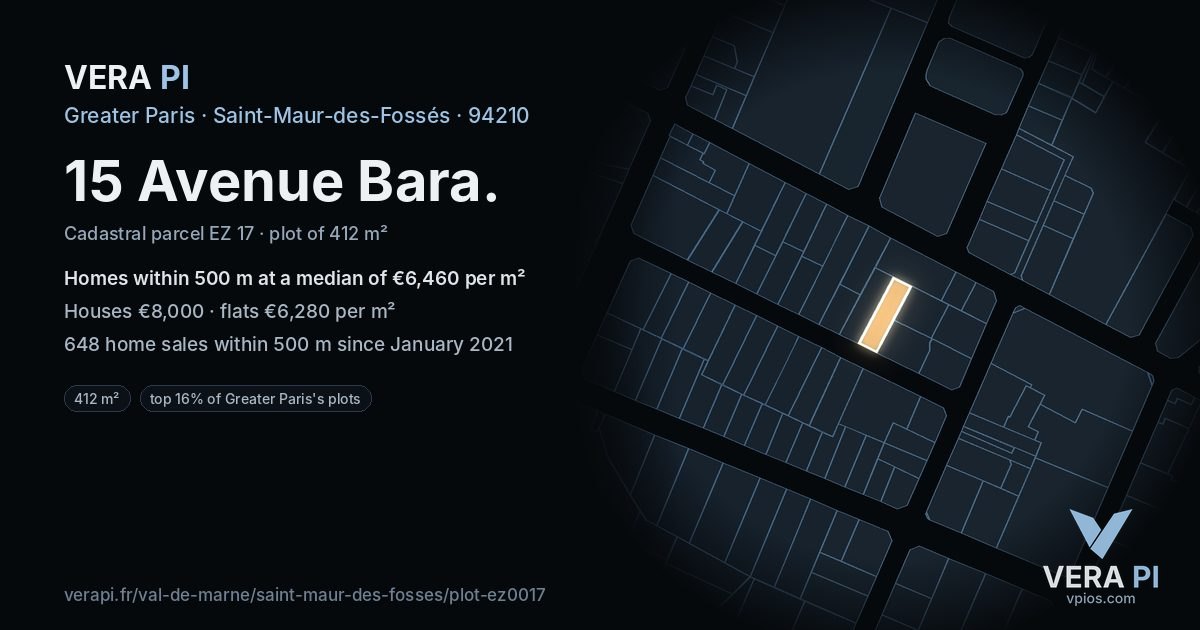 15 Avenue Bara, Saint-Maur-des-Fossés at night – the plot lit, the parcels around coloured by the prices near them