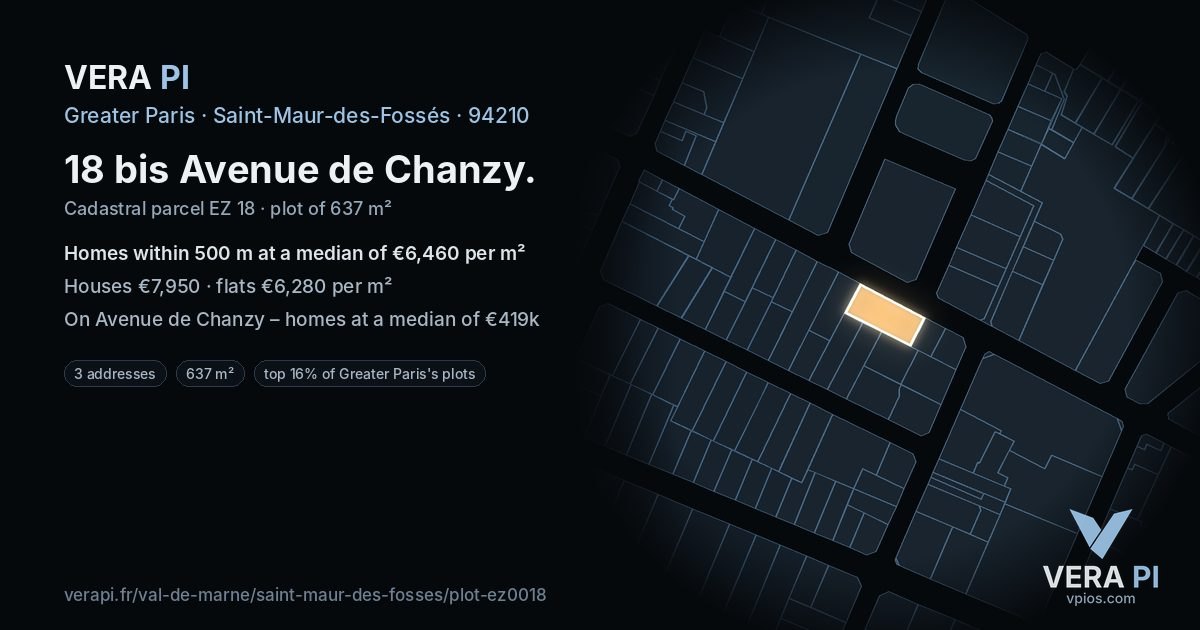 18 bis Avenue de Chanzy, Saint-Maur-des-Fossés at night – the plot lit, the parcels around coloured by the prices near them