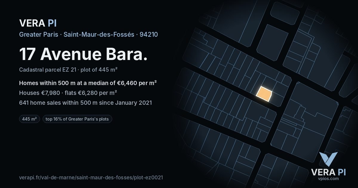 17 Avenue Bara, Saint-Maur-des-Fossés at night – the plot lit, the parcels around coloured by the prices near them