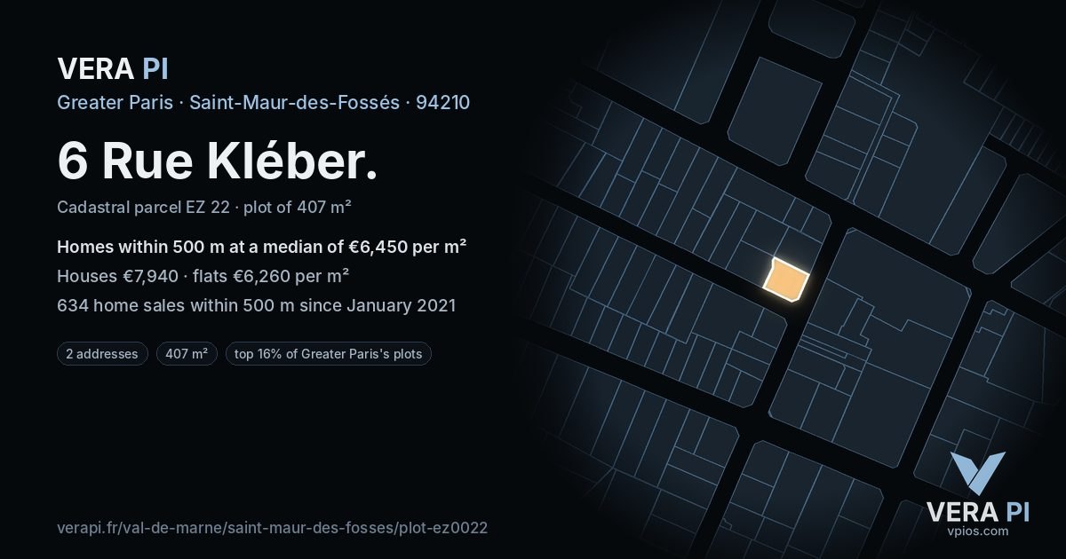 6 Rue Kléber, Saint-Maur-des-Fossés at night – the plot lit, the parcels around coloured by the prices near them