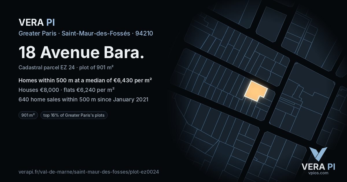18 Avenue Bara, Saint-Maur-des-Fossés at night – the plot lit, the parcels around coloured by the prices near them
