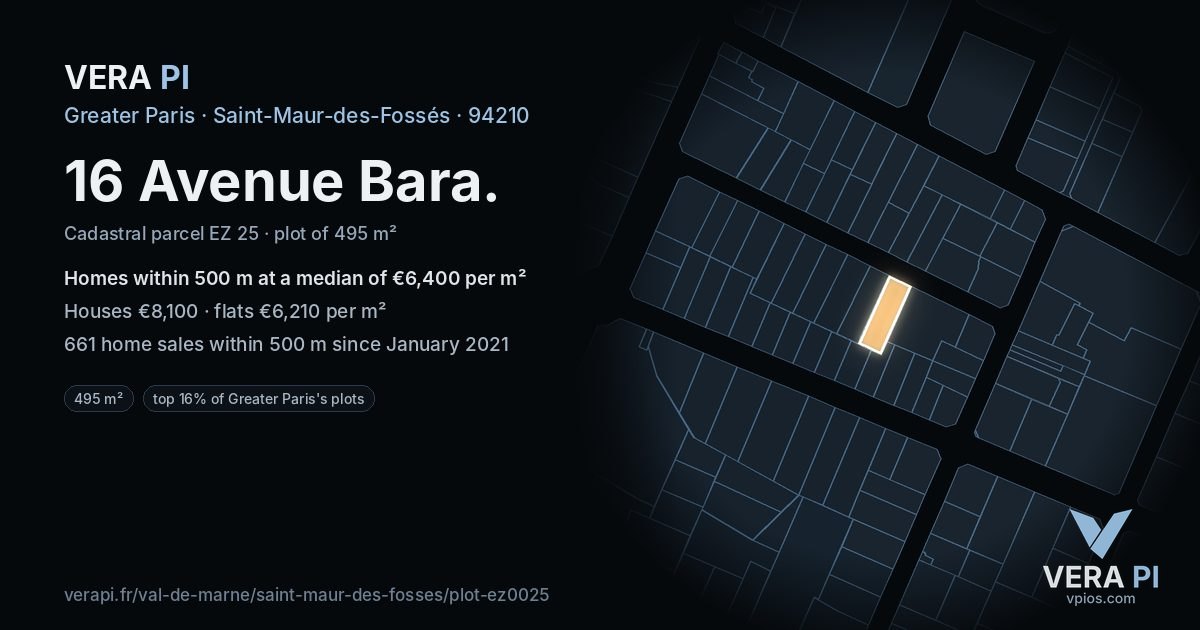 16 Avenue Bara, Saint-Maur-des-Fossés at night – the plot lit, the parcels around coloured by the prices near them