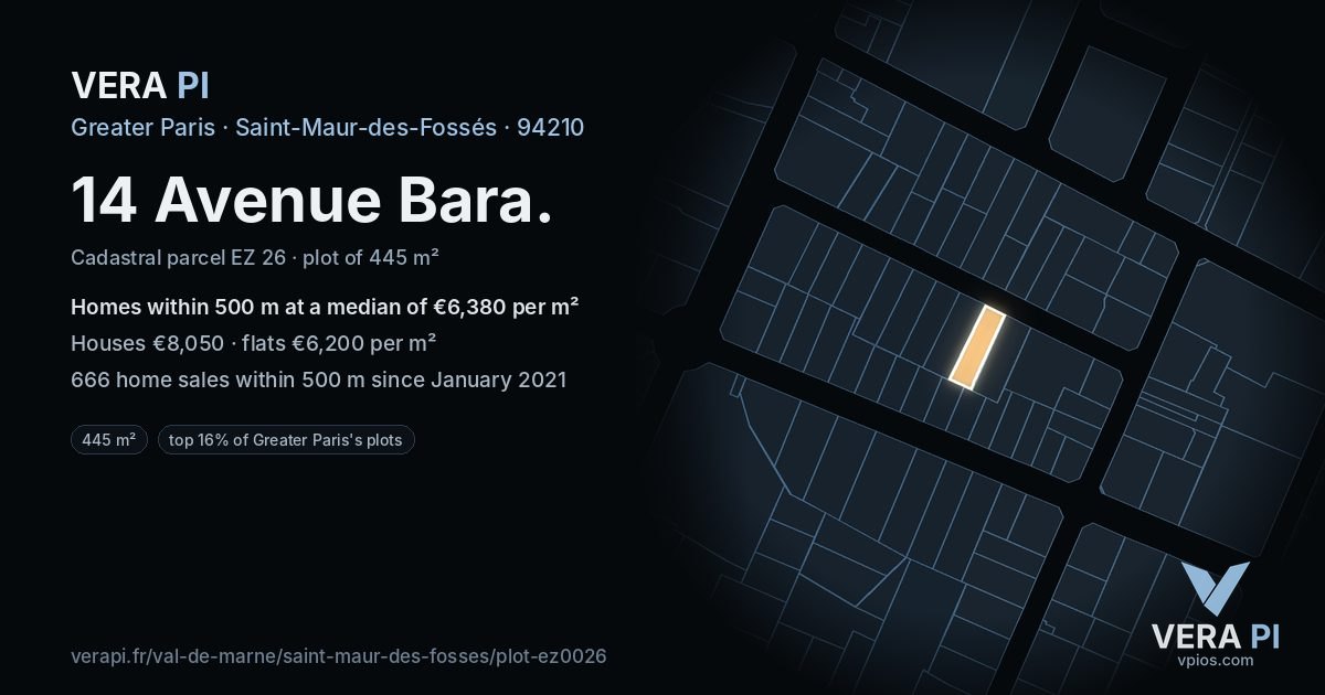 14 Avenue Bara, Saint-Maur-des-Fossés at night – the plot lit, the parcels around coloured by the prices near them