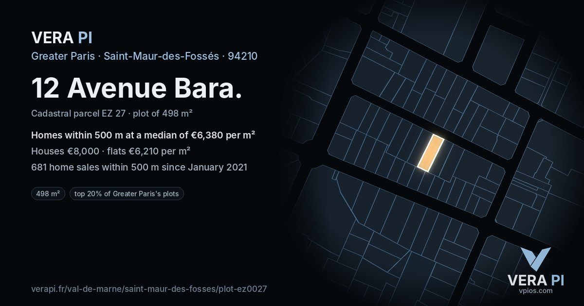 12 Avenue Bara, Saint-Maur-des-Fossés at night – the plot lit, the parcels around coloured by the prices near them