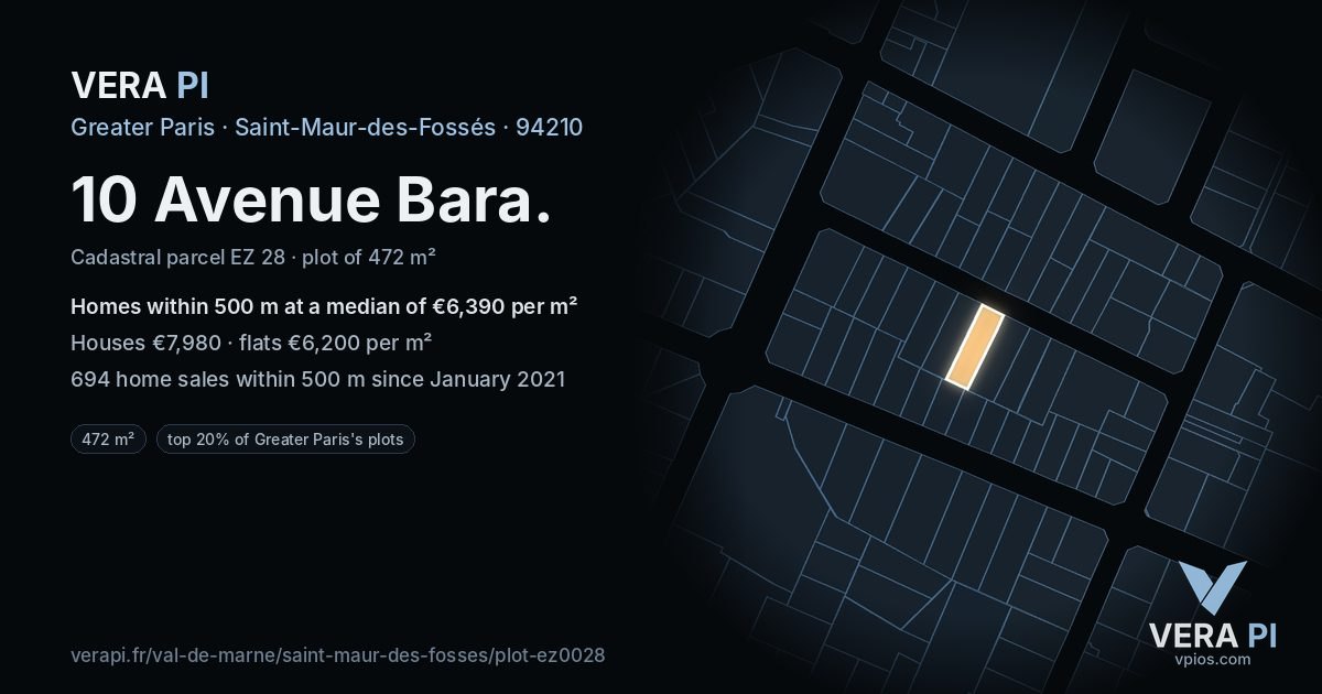 10 Avenue Bara, Saint-Maur-des-Fossés at night – the plot lit, the parcels around coloured by the prices near them