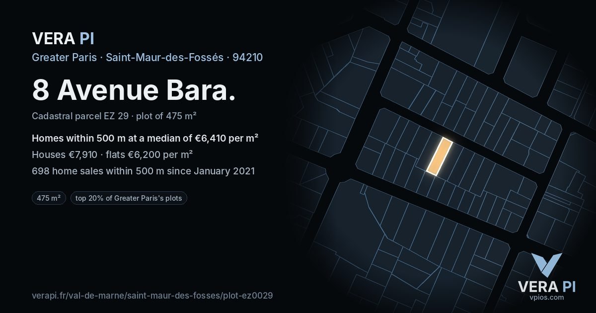 8 Avenue Bara, Saint-Maur-des-Fossés at night – the plot lit, the parcels around coloured by the prices near them