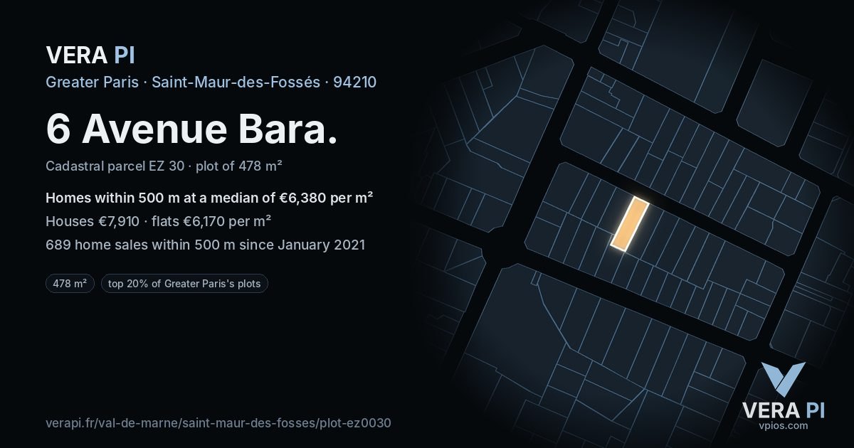 6 Avenue Bara, Saint-Maur-des-Fossés at night – the plot lit, the parcels around coloured by the prices near them