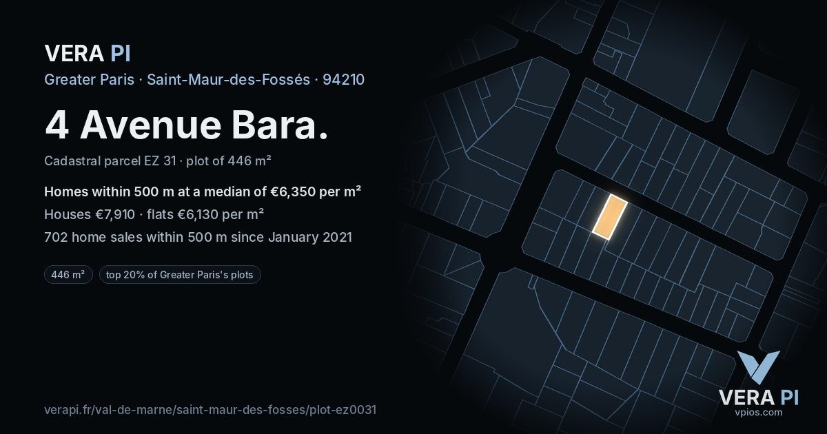 4 Avenue Bara, Saint-Maur-des-Fossés at night – the plot lit, the parcels around coloured by the prices near them