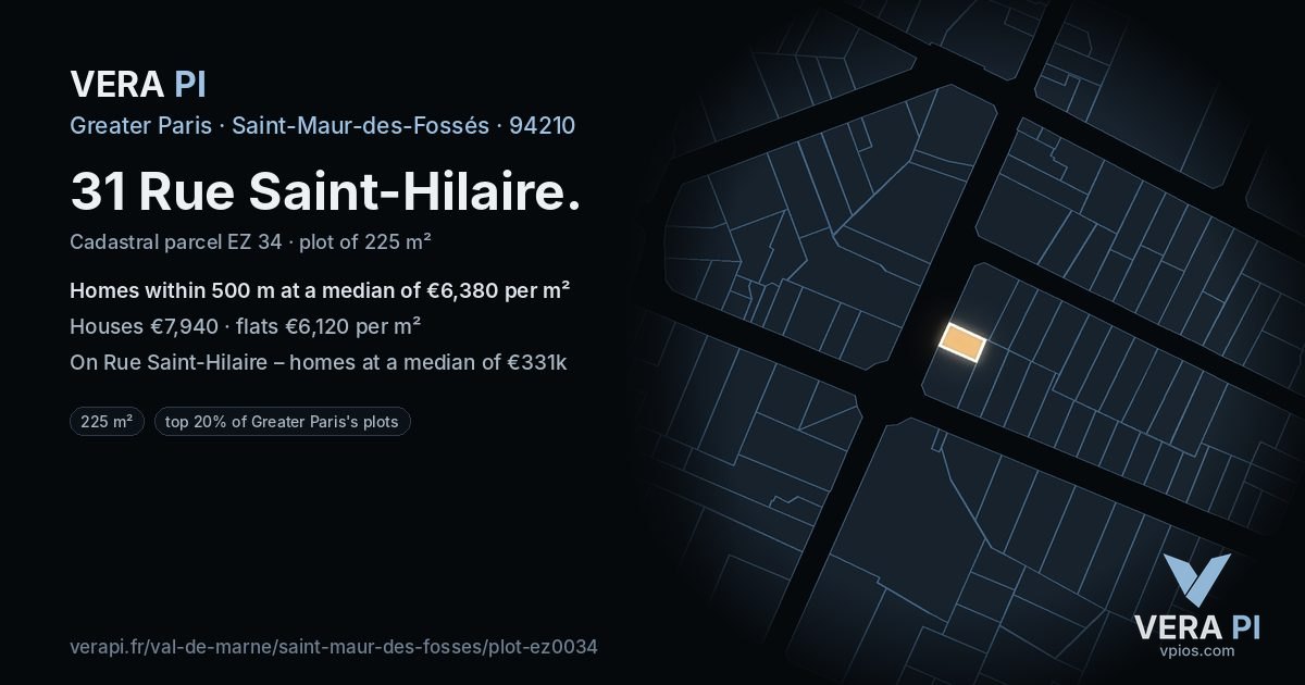31 Rue Saint-Hilaire, Saint-Maur-des-Fossés at night – the plot lit, the parcels around coloured by the prices near them