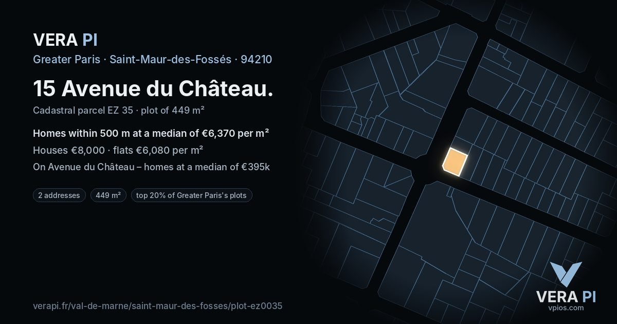 15 Avenue du Château, Saint-Maur-des-Fossés at night – the plot lit, the parcels around coloured by the prices near them