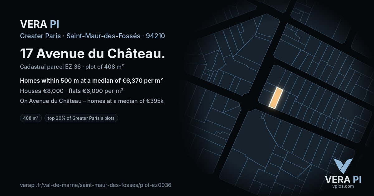 17 Avenue du Château, Saint-Maur-des-Fossés at night – the plot lit, the parcels around coloured by the prices near them