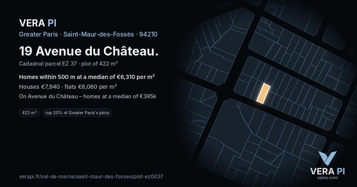 19 Avenue du Château, Saint-Maur-des-Fossés at night – the plot lit, the parcels around coloured by the prices near them