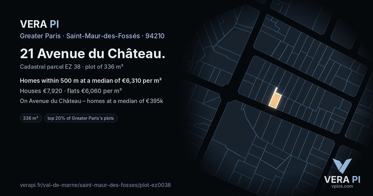 21 Avenue du Château, Saint-Maur-des-Fossés at night – the plot lit, the parcels around coloured by the prices near them