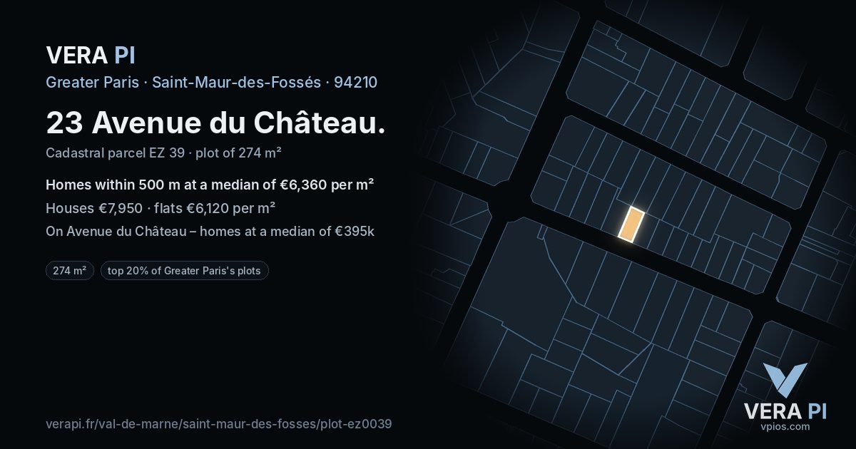 23 Avenue du Château, Saint-Maur-des-Fossés at night – the plot lit, the parcels around coloured by the prices near them