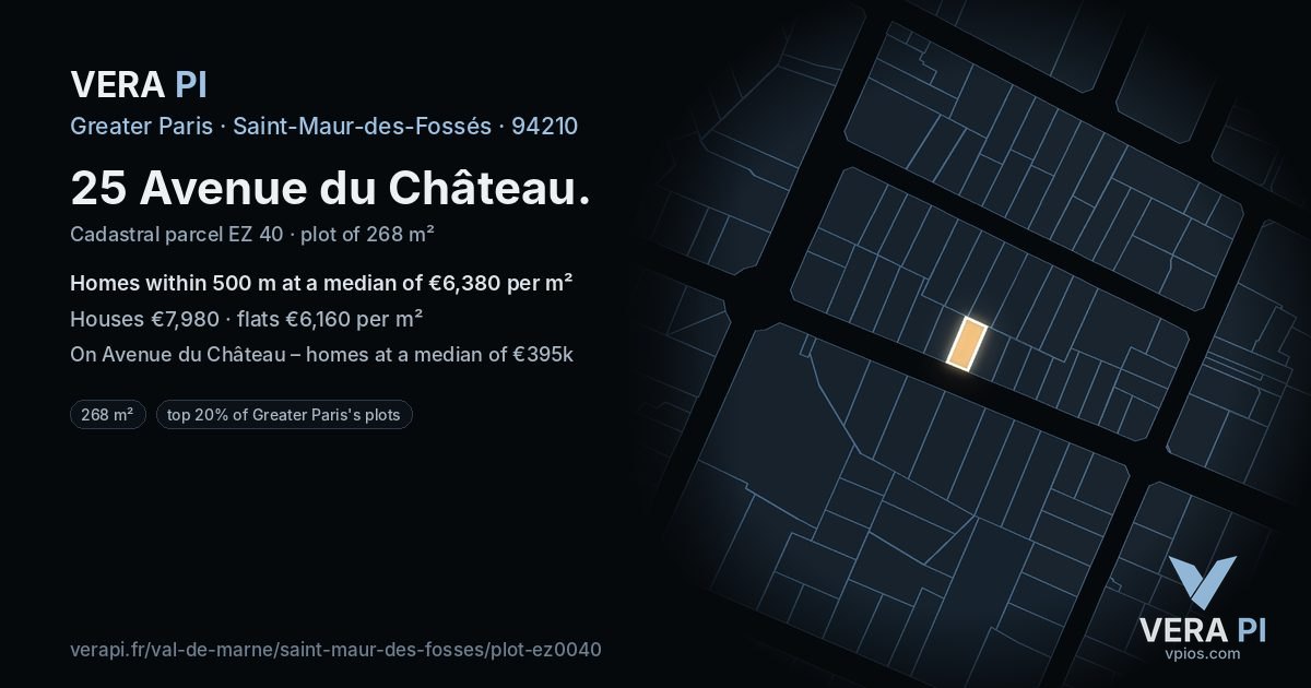 25 Avenue du Château, Saint-Maur-des-Fossés at night – the plot lit, the parcels around coloured by the prices near them