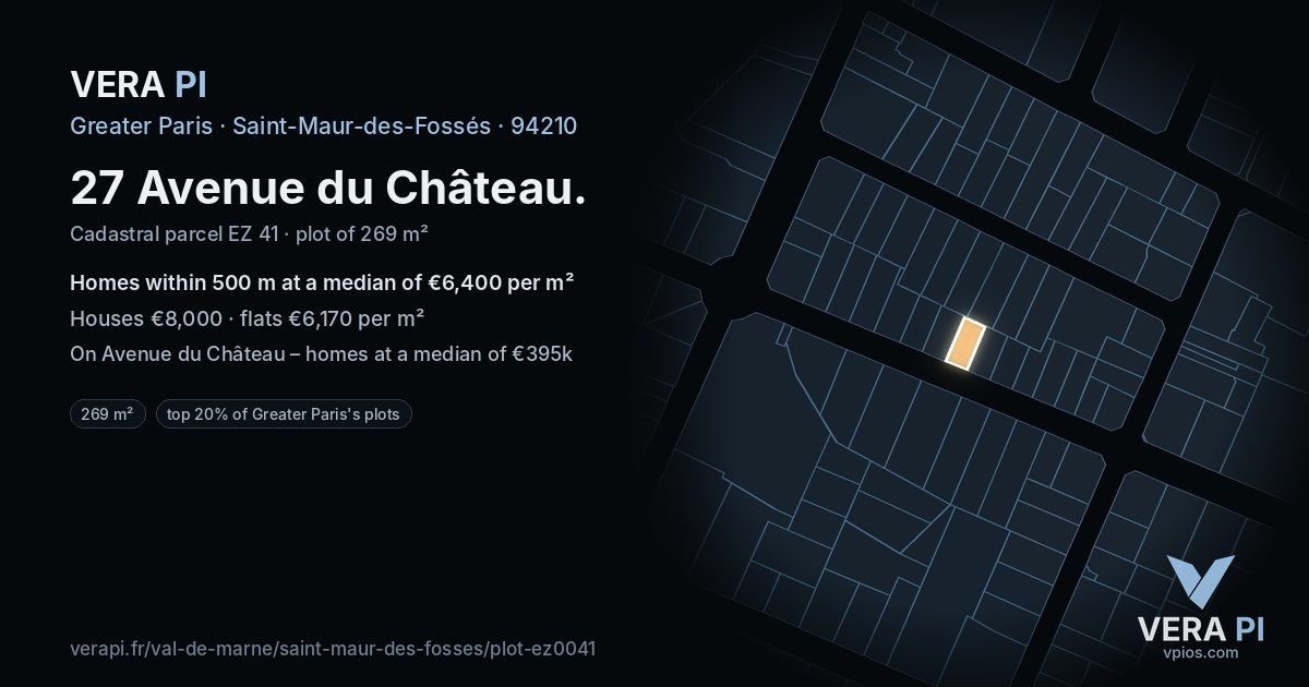 27 Avenue du Château, Saint-Maur-des-Fossés at night – the plot lit, the parcels around coloured by the prices near them