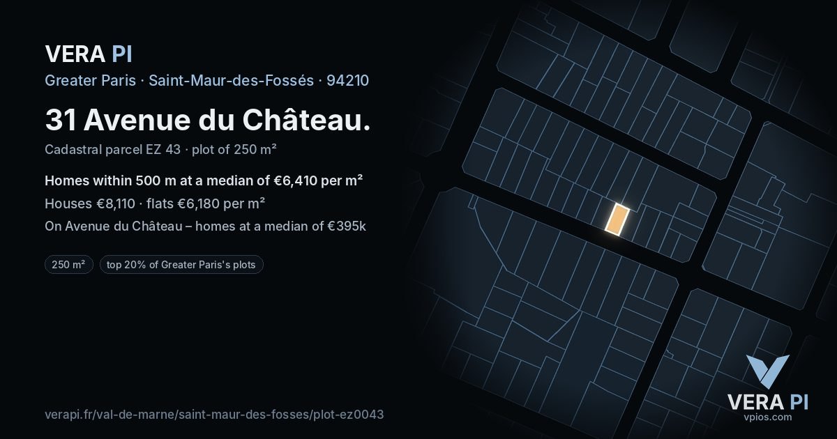 31 Avenue du Château, Saint-Maur-des-Fossés at night – the plot lit, the parcels around coloured by the prices near them