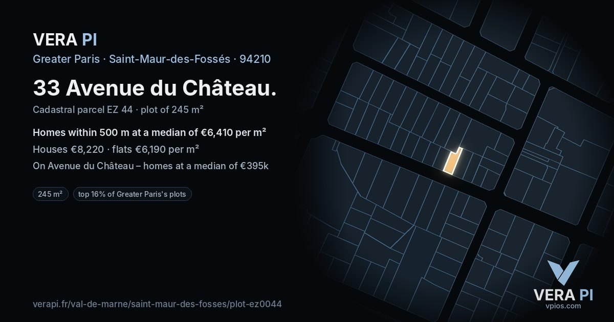 33 Avenue du Château, Saint-Maur-des-Fossés at night – the plot lit, the parcels around coloured by the prices near them