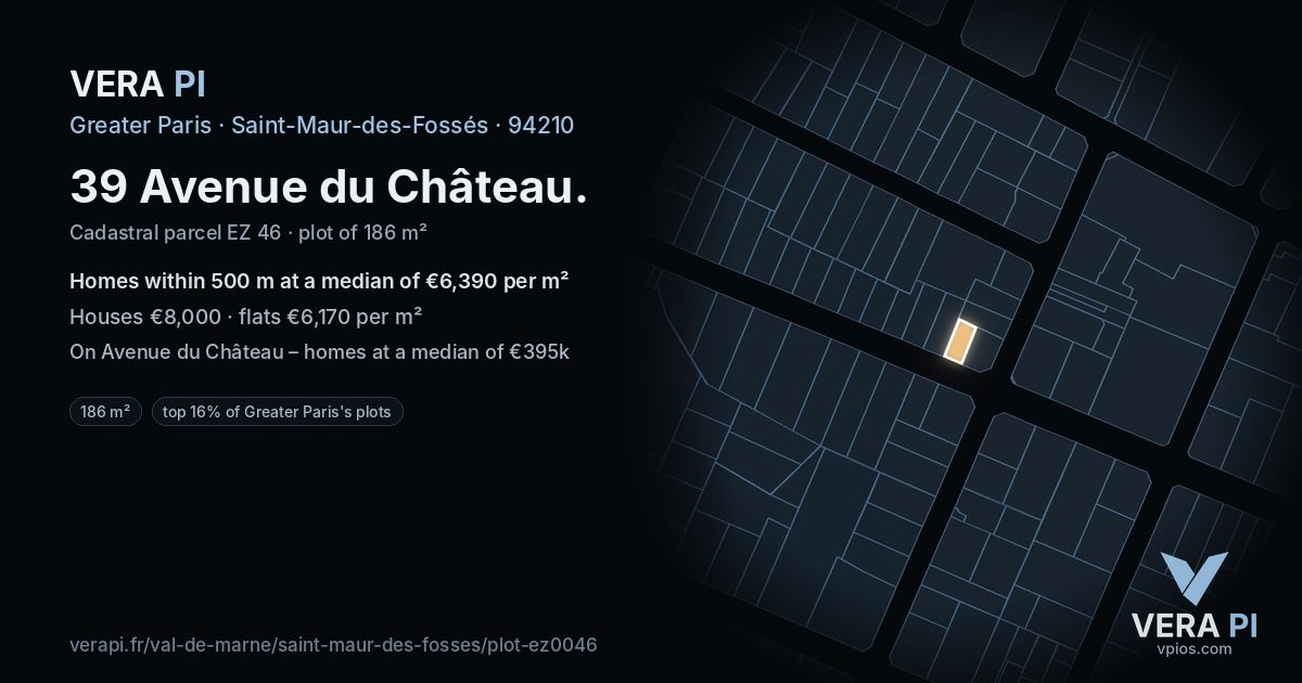 39 Avenue du Château, Saint-Maur-des-Fossés at night – the plot lit, the parcels around coloured by the prices near them
