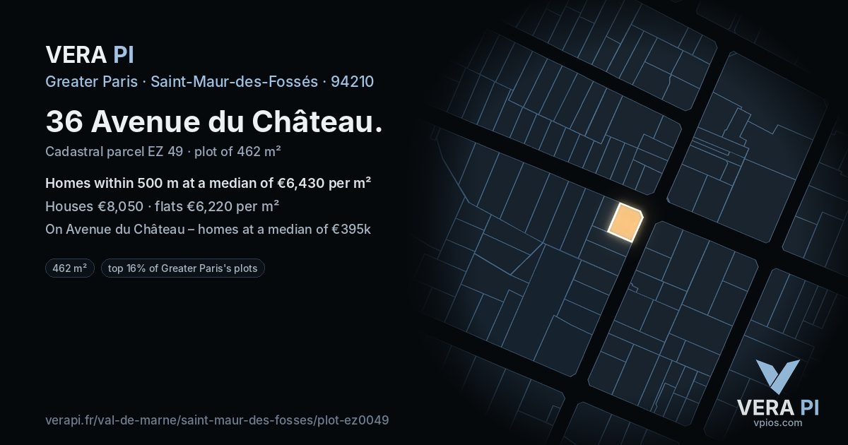 36 Avenue du Château, Saint-Maur-des-Fossés at night – the plot lit, the parcels around coloured by the prices near them