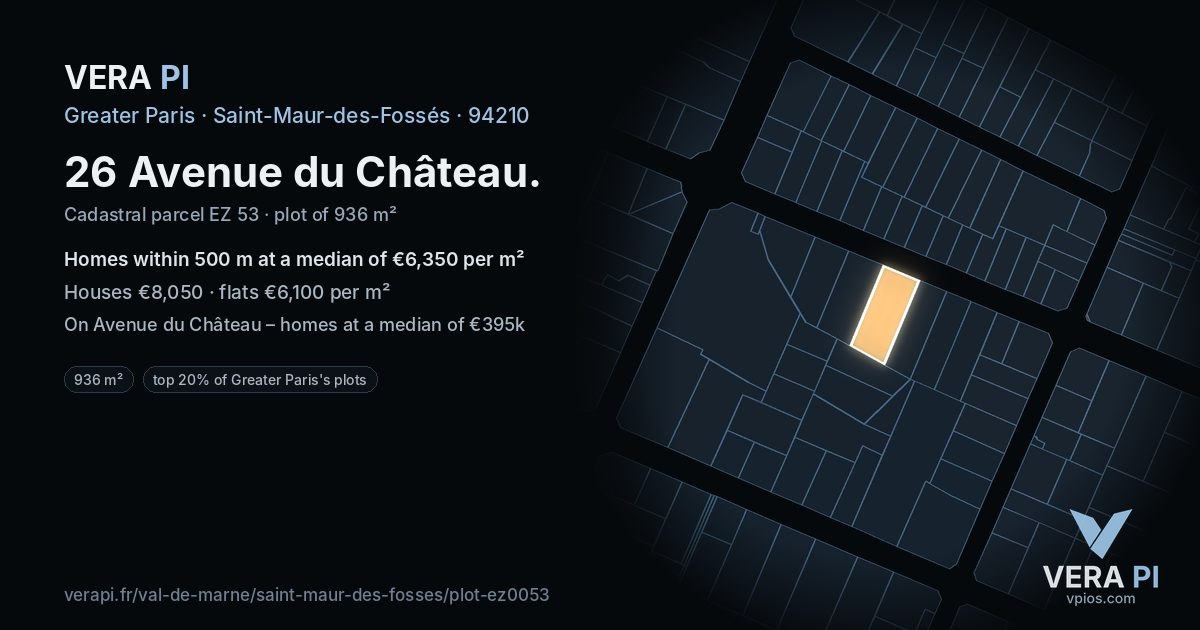 26 Avenue du Château, Saint-Maur-des-Fossés at night – the plot lit, the parcels around coloured by the prices near them