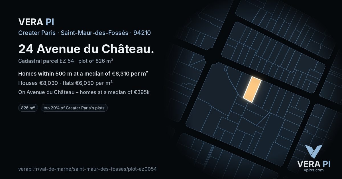 24 Avenue du Château, Saint-Maur-des-Fossés at night – the plot lit, the parcels around coloured by the prices near them