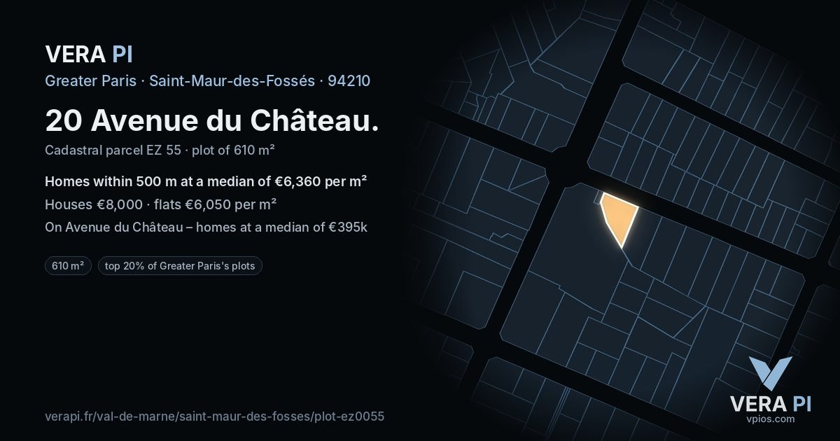 20 Avenue du Château, Saint-Maur-des-Fossés at night – the plot lit, the parcels around coloured by the prices near them