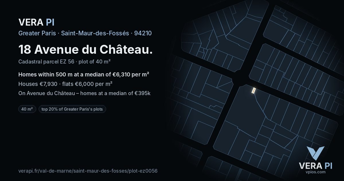 18 Avenue du Château, Saint-Maur-des-Fossés at night – the plot lit, the parcels around coloured by the prices near them