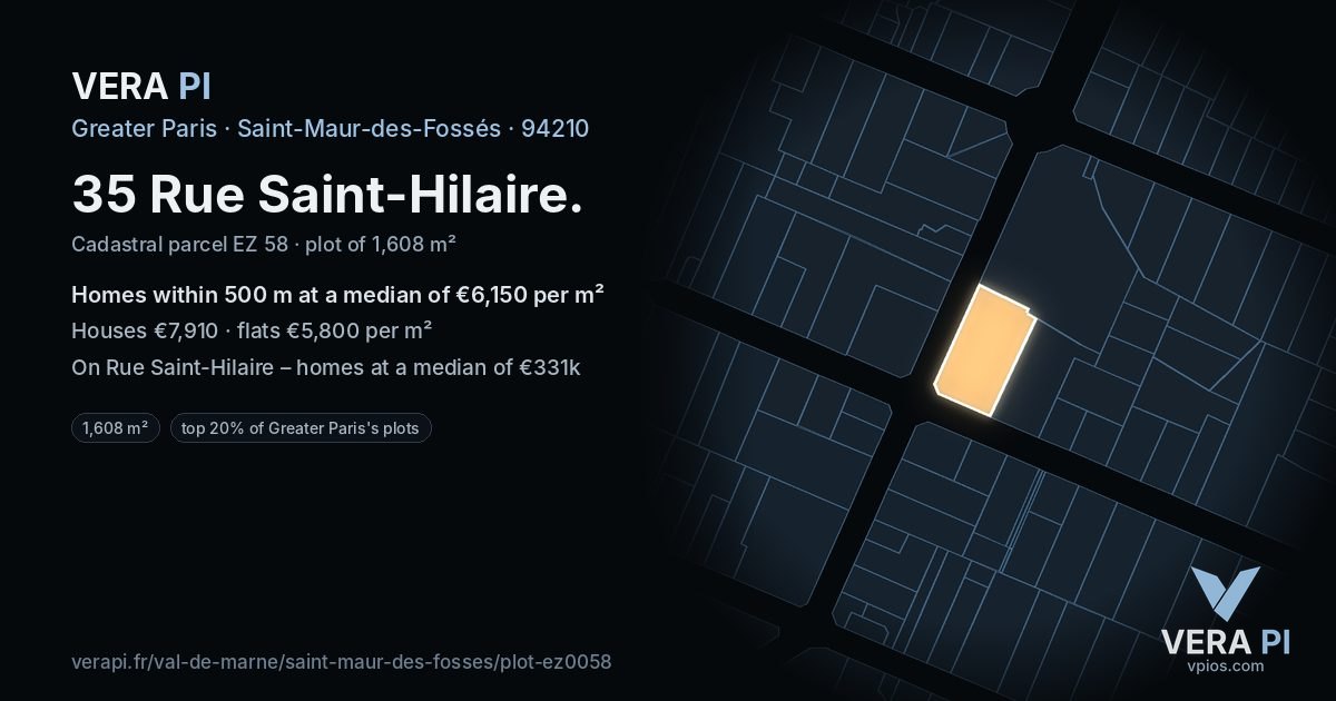 35 Rue Saint-Hilaire, Saint-Maur-des-Fossés at night – the plot lit, the parcels around coloured by the prices near them