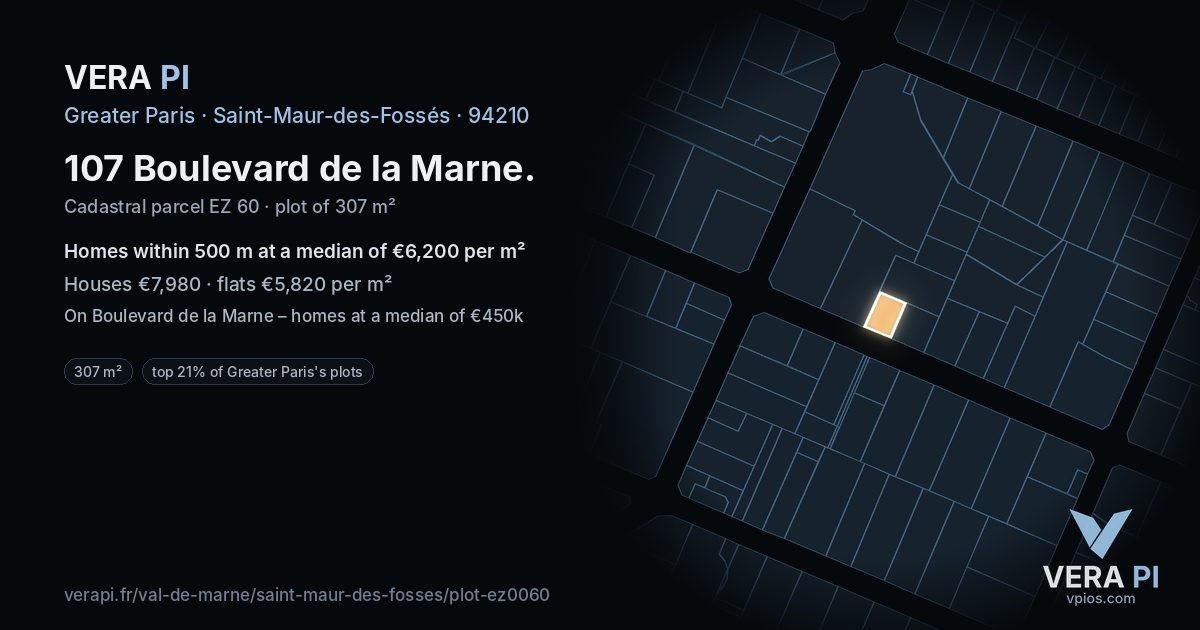 107 Boulevard de la Marne, Saint-Maur-des-Fossés at night – the plot lit, the parcels around coloured by the prices near them