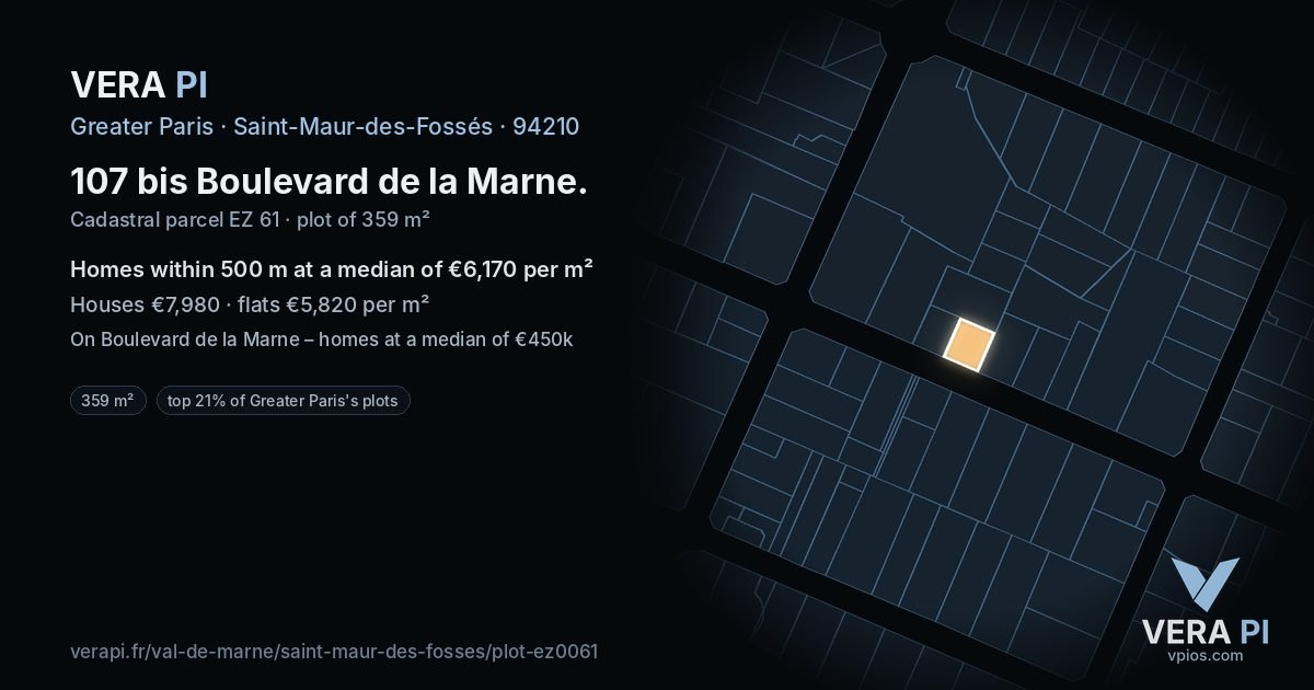 107 bis Boulevard de la Marne, Saint-Maur-des-Fossés at night – the plot lit, the parcels around coloured by the prices near them
