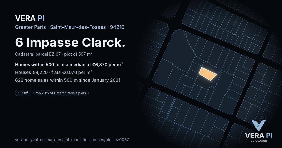 6 Impasse Clarck, Saint-Maur-des-Fossés at night – the plot lit, the parcels around coloured by the prices near them