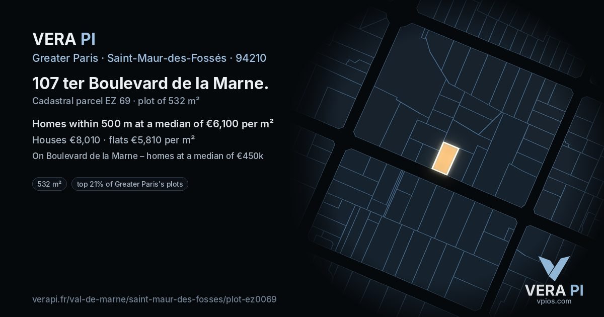 107 ter Boulevard de la Marne, Saint-Maur-des-Fossés at night – the plot lit, the parcels around coloured by the prices near them