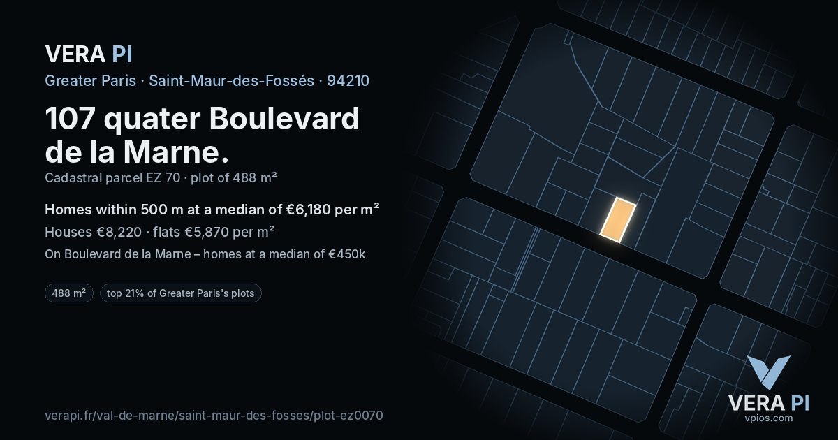 107 quater Boulevard de la Marne, Saint-Maur-des-Fossés at night – the plot lit, the parcels around coloured by the prices near them