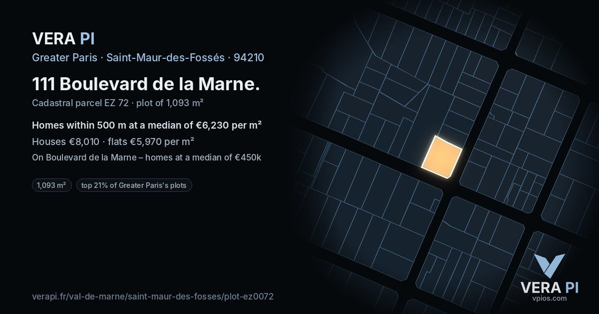 111 Boulevard de la Marne, Saint-Maur-des-Fossés at night – the plot lit, the parcels around coloured by the prices near them