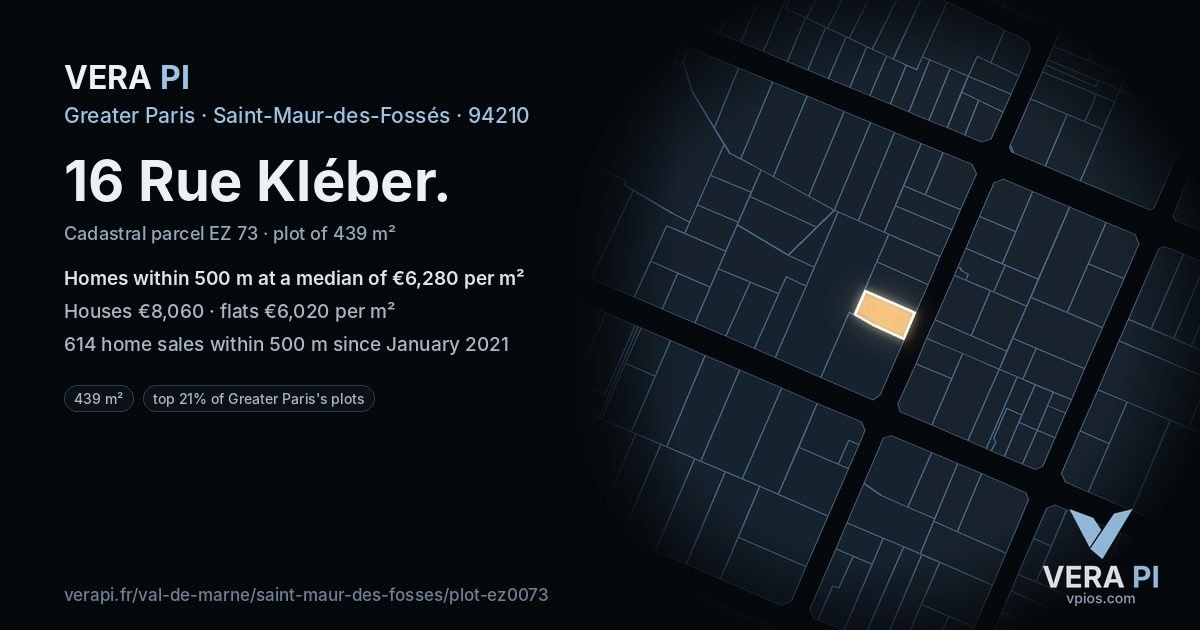 16 Rue Kléber, Saint-Maur-des-Fossés at night – the plot lit, the parcels around coloured by the prices near them