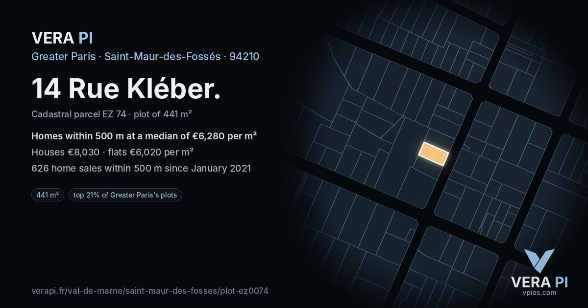 14 Rue Kléber, Saint-Maur-des-Fossés at night – the plot lit, the parcels around coloured by the prices near them