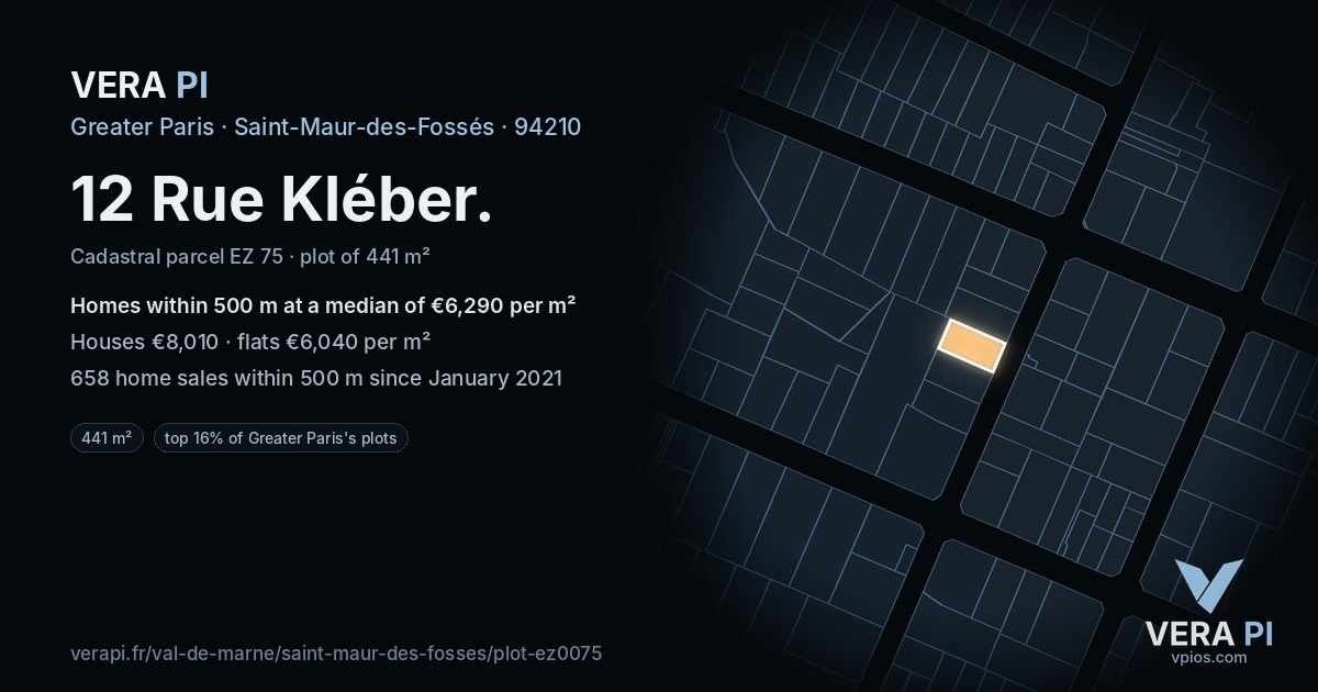 12 Rue Kléber, Saint-Maur-des-Fossés at night – the plot lit, the parcels around coloured by the prices near them